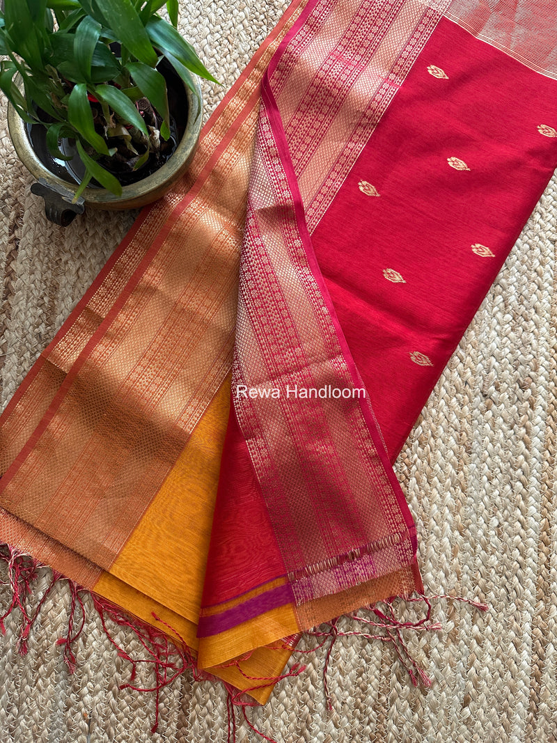 Maheshwari Golden Yellow Flower Butti Saree PBS05
