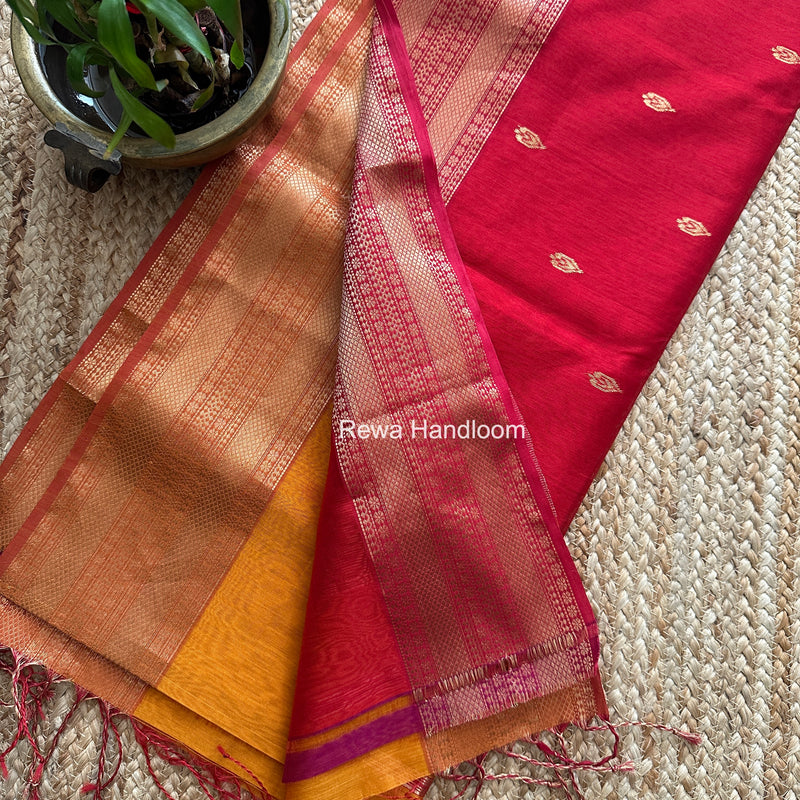 Maheshwari Golden Yellow Flower Butti Saree PBS05