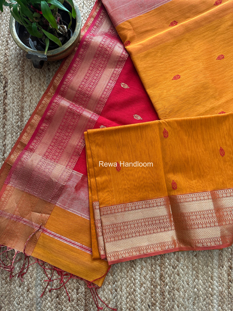 Maheshwari Golden Yellow Flower Butti Saree PBS05