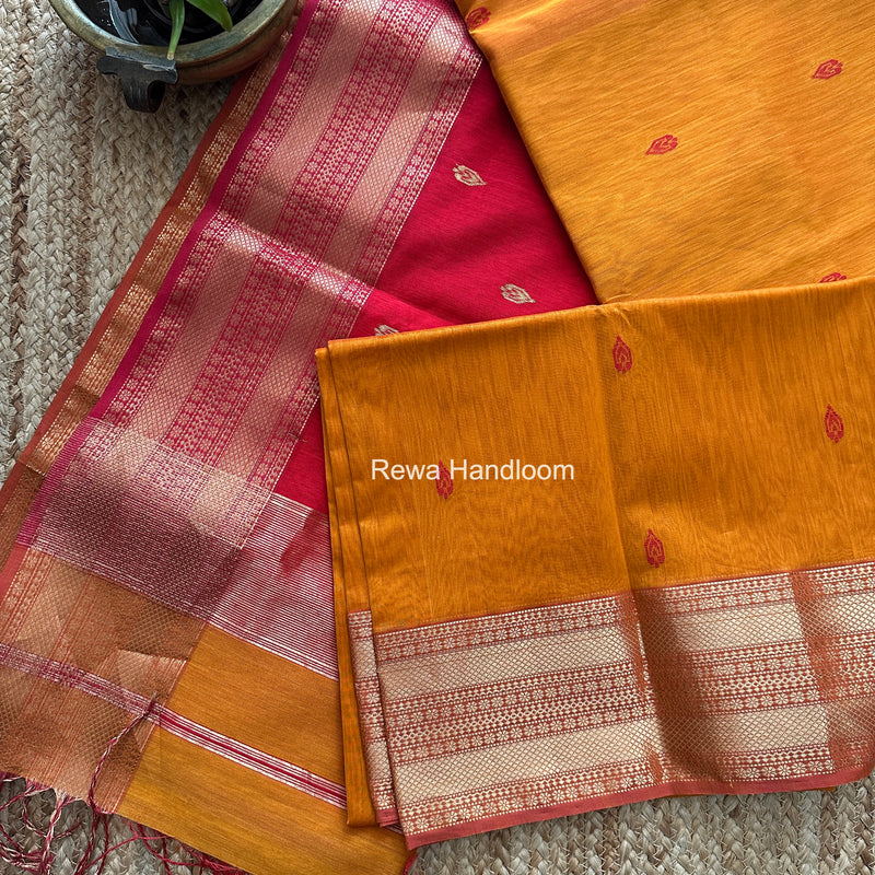 Maheshwari Golden Yellow Flower Butti Saree PBS05