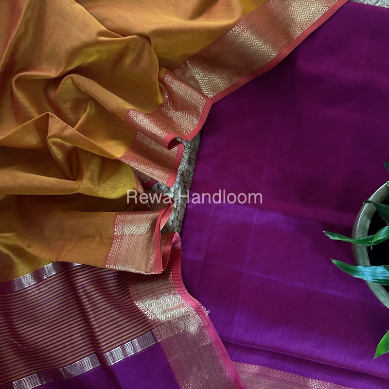 Maheshwari Magenta-Mustard Yellow Zari Border Dress Material BRD038