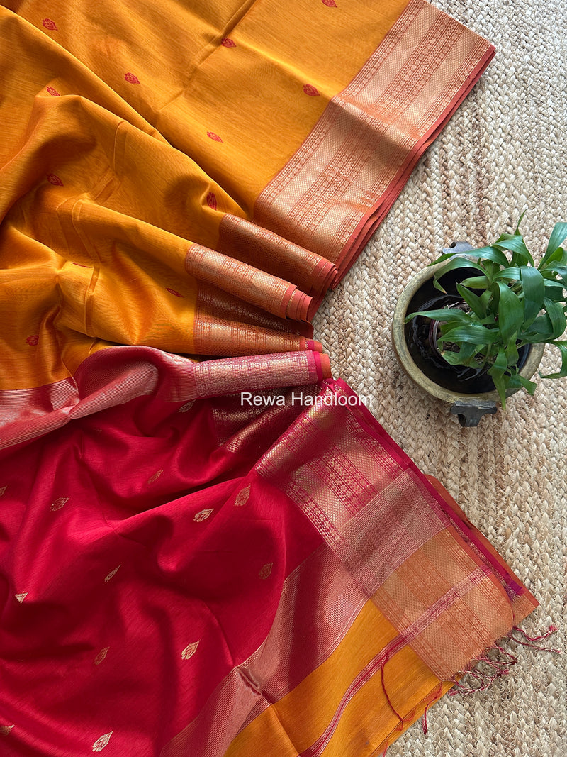 Maheshwari Golden Yellow Flower Butti Saree PBS05