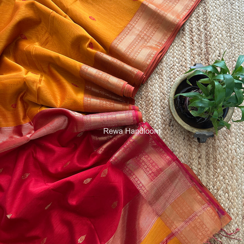 Maheshwari Golden Yellow Flower Butti Saree PBS05