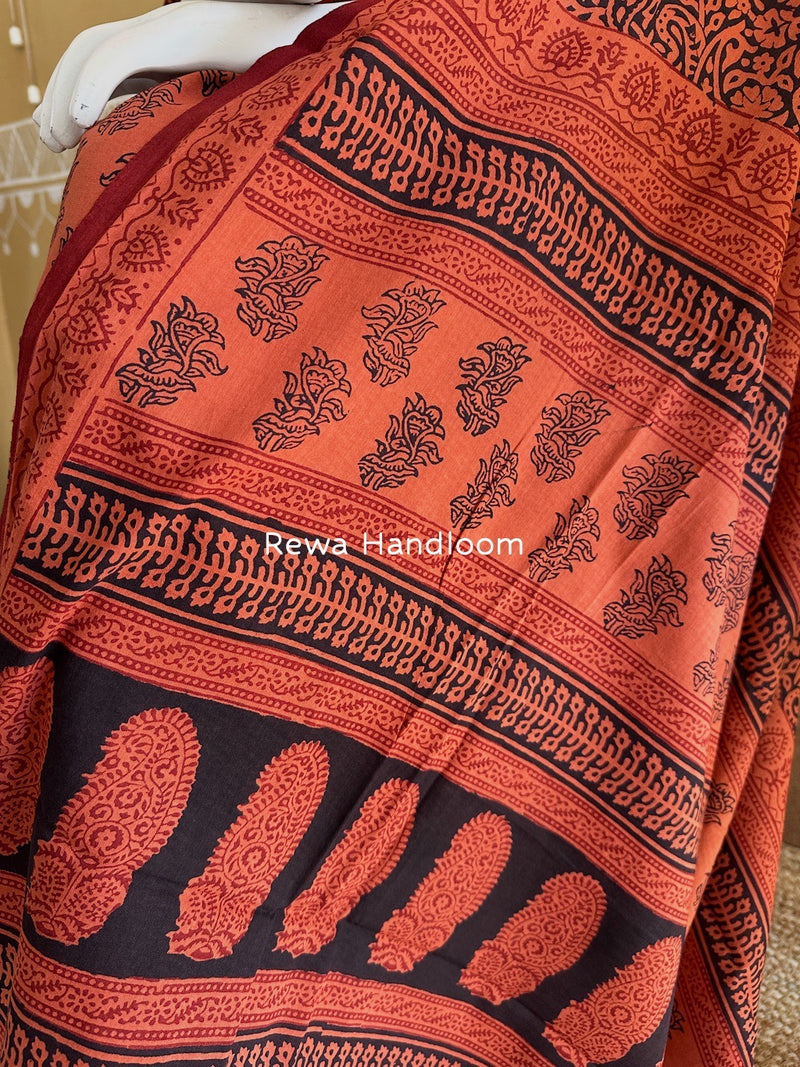 Rust-Black Bagh Print Cotton Suit BGCSJ0139