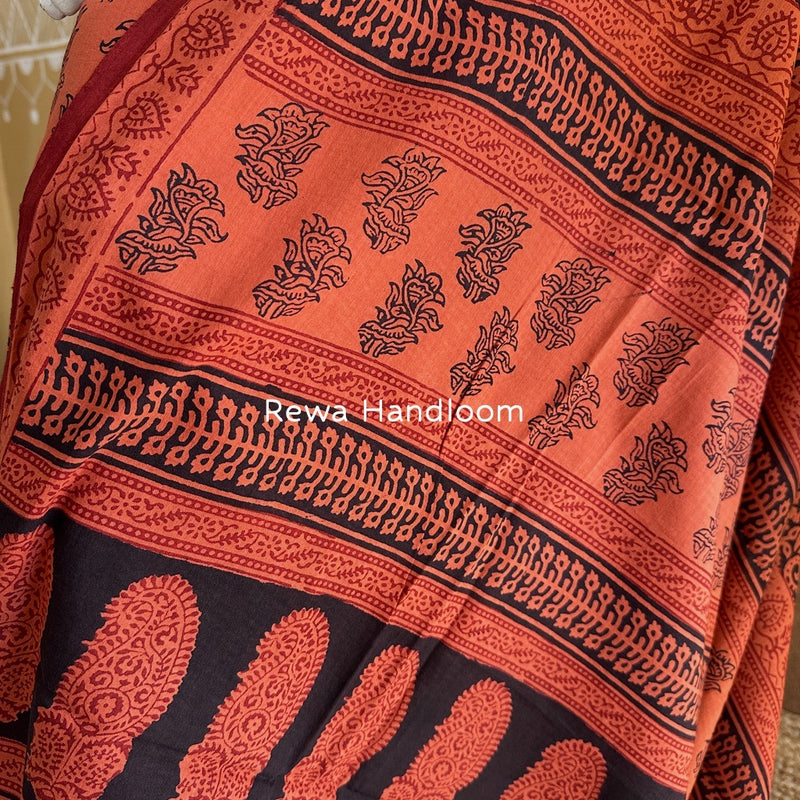 Rust-Black Bagh Print Cotton Suit BGCSJ0139