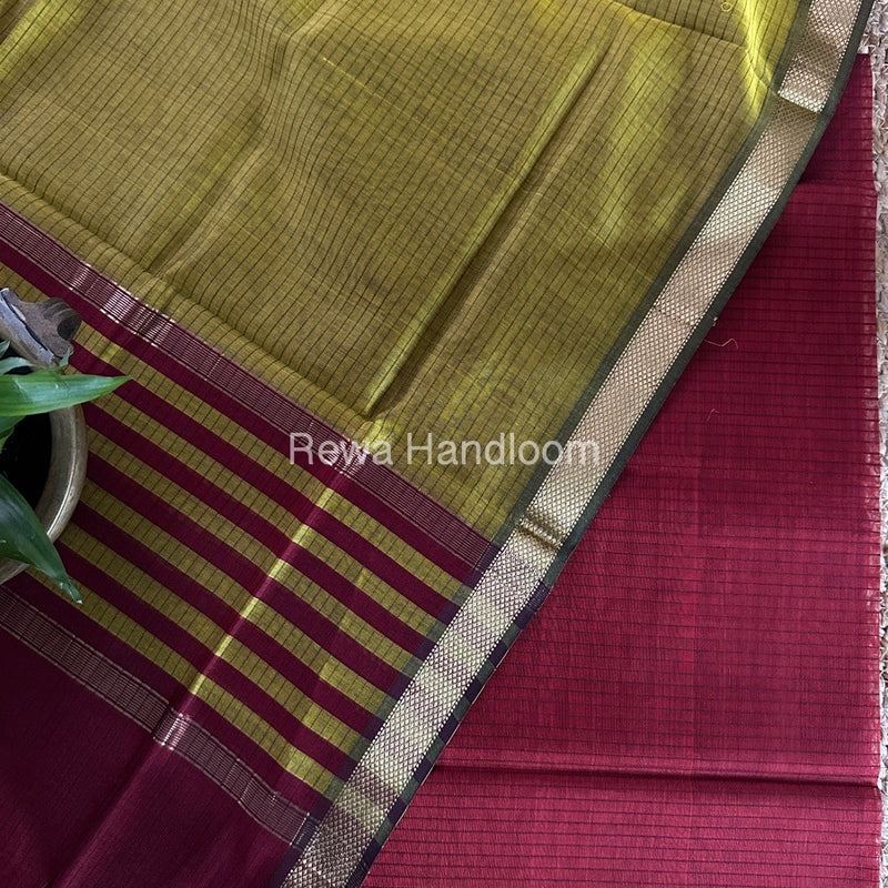 Maheshwari Maroon-Mustard Yellow Zari Border Dress Material MSBS06