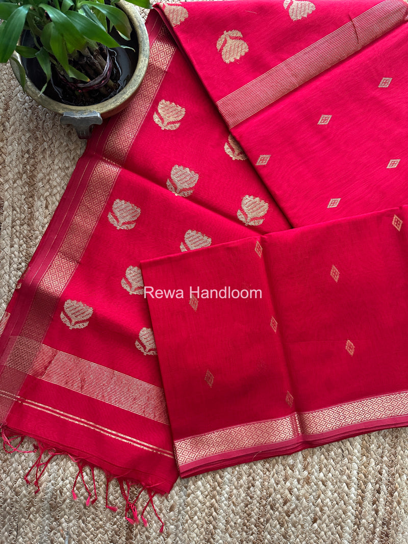 Maheshwari Red Lotus Butta Saree LBS0100