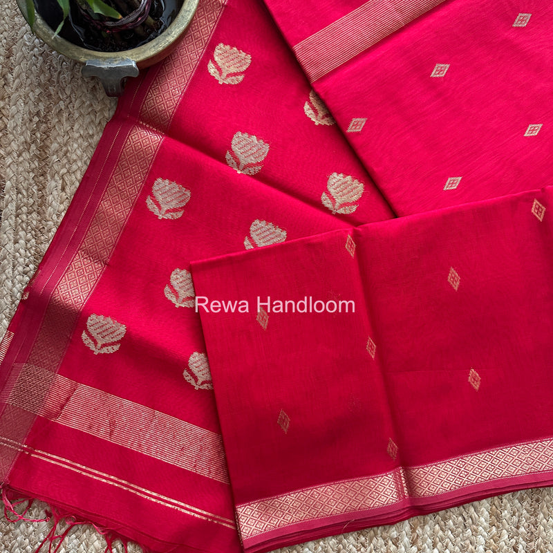 Maheshwari Red Lotus Butta Saree LBS0100