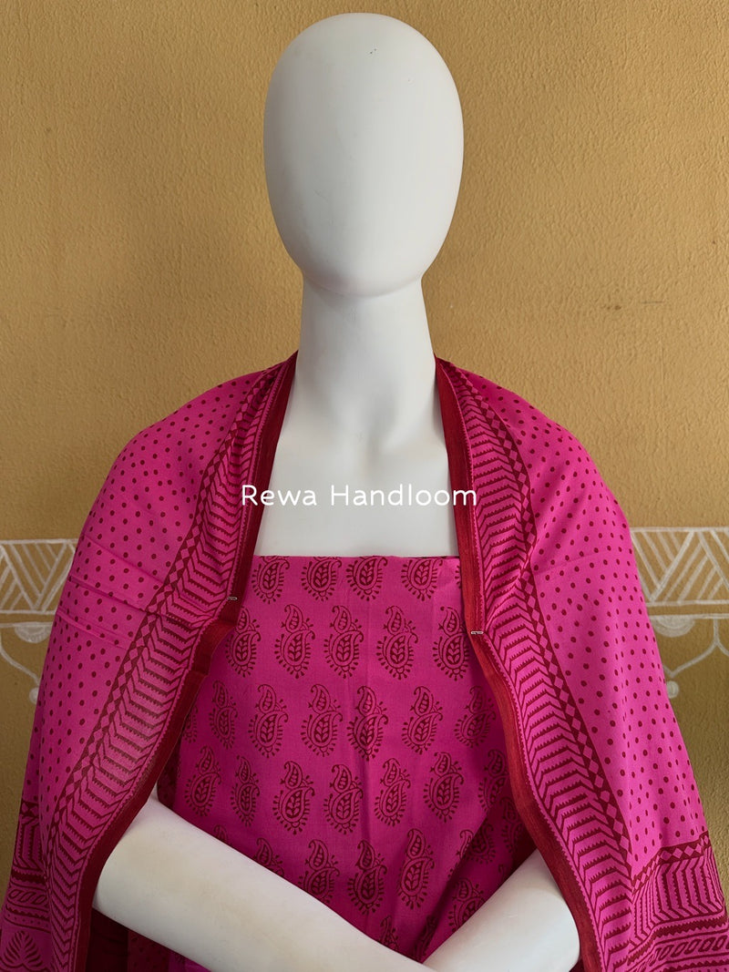 Fuchsia Pink Bagh Print Cotton Suit BGCSJ0106