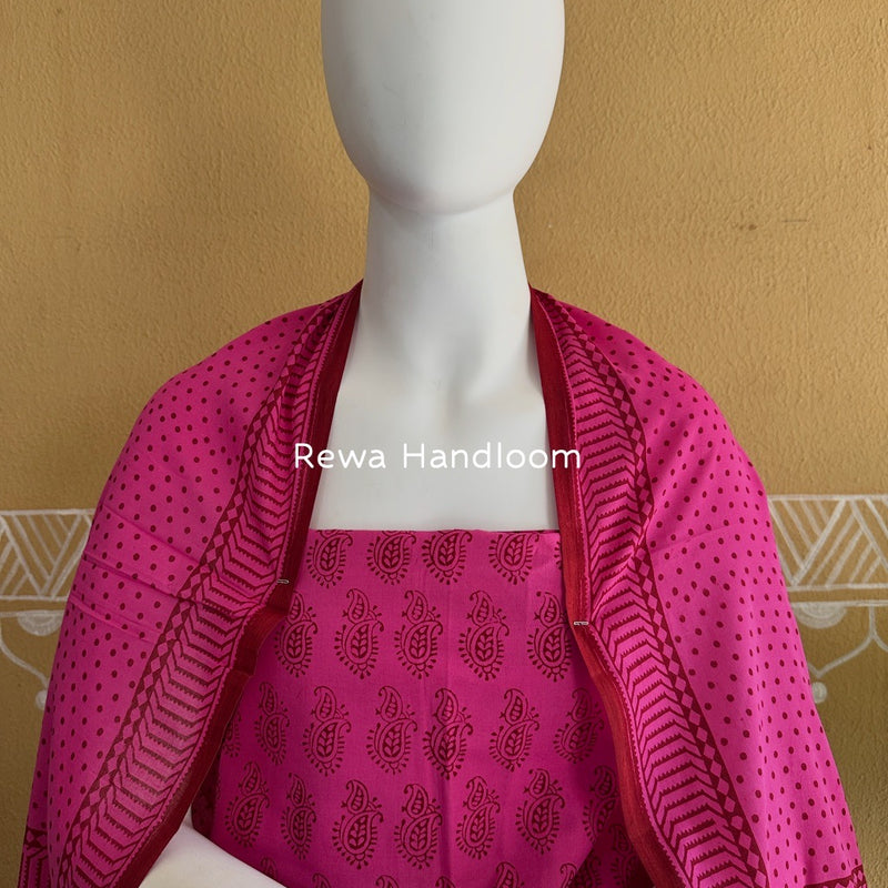 Fuchsia Pink Bagh Print Cotton Suit BGCSJ0106