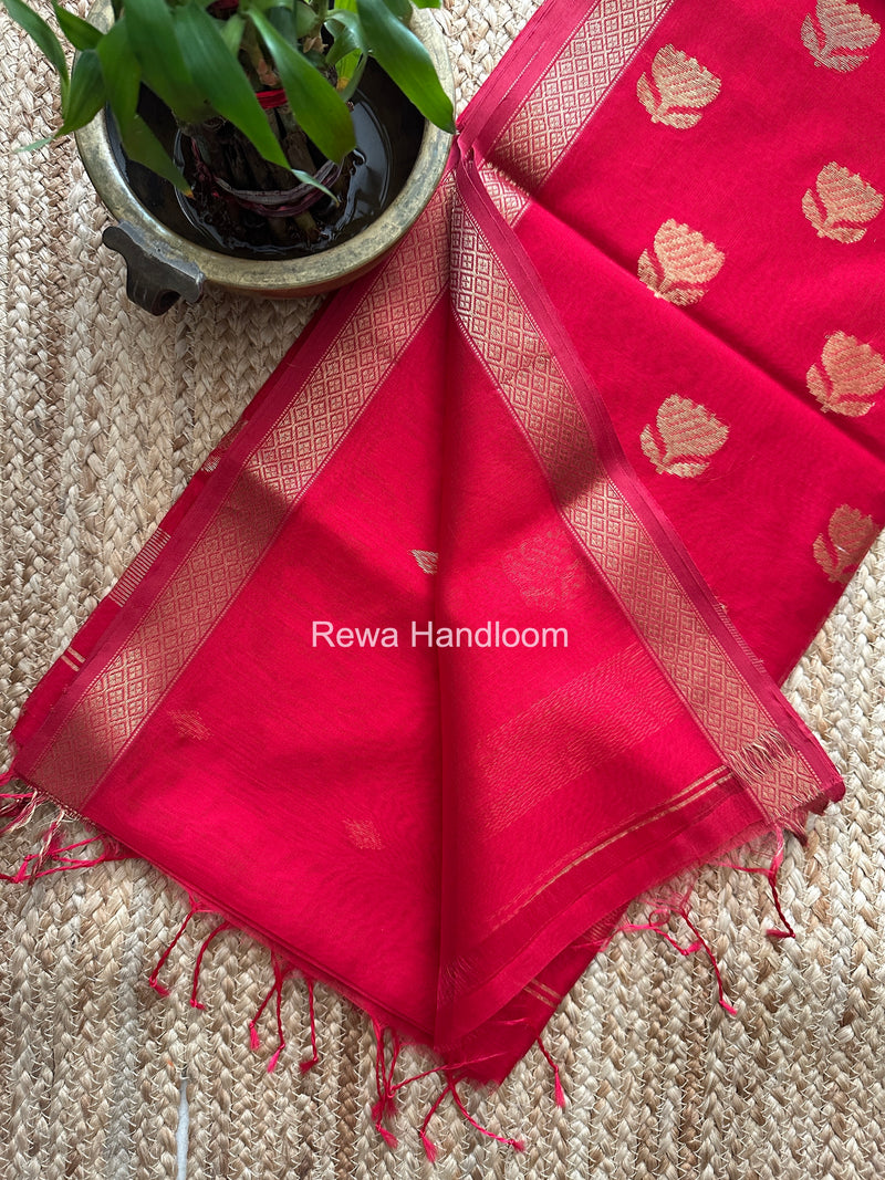 Maheshwari Red Lotus Butta Saree LBS0100