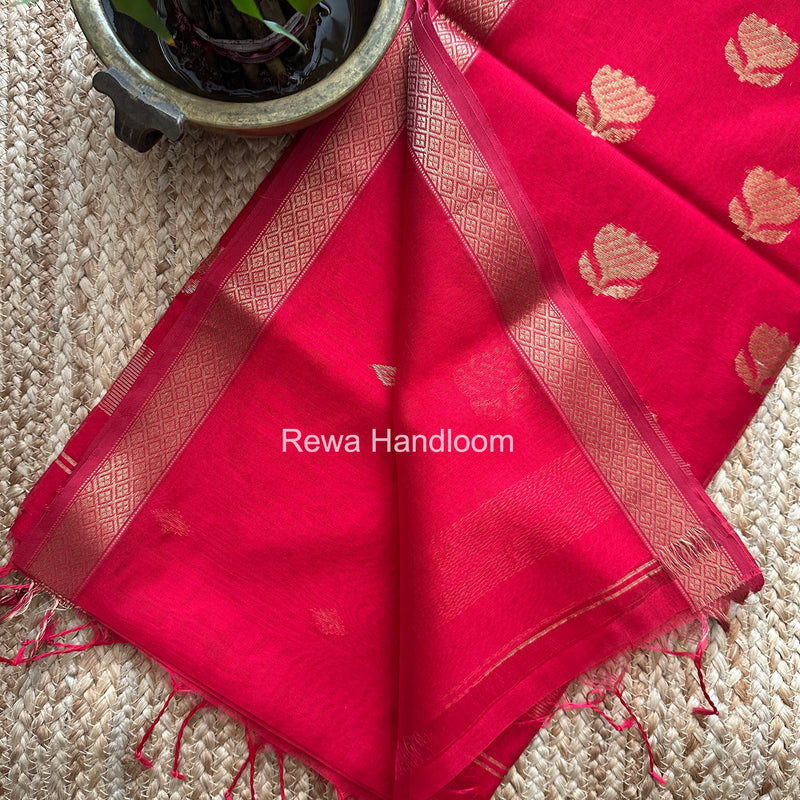 Maheshwari Red Lotus Butta Saree LBS0100