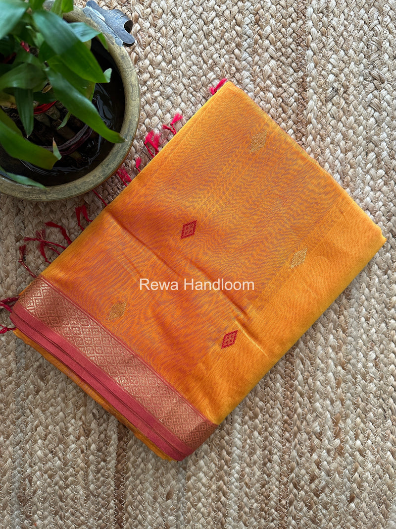 Maheshwari Golden Yellow Lotus Butta Saree LBS099