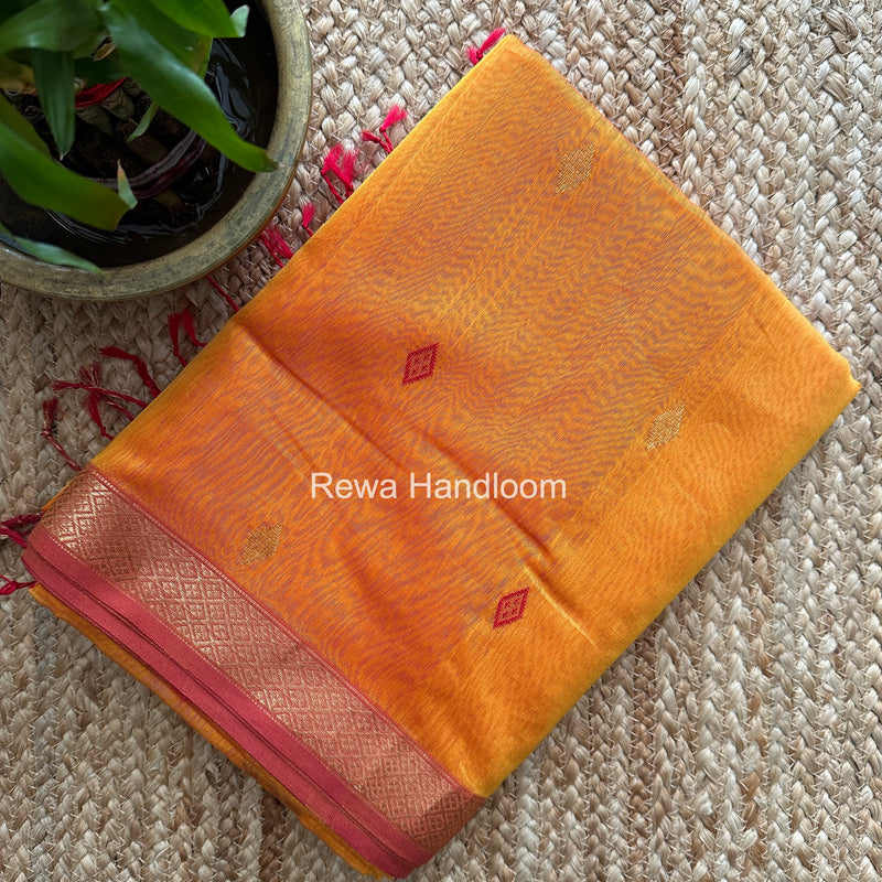 Maheshwari Golden Yellow Lotus Butta Saree LBS099