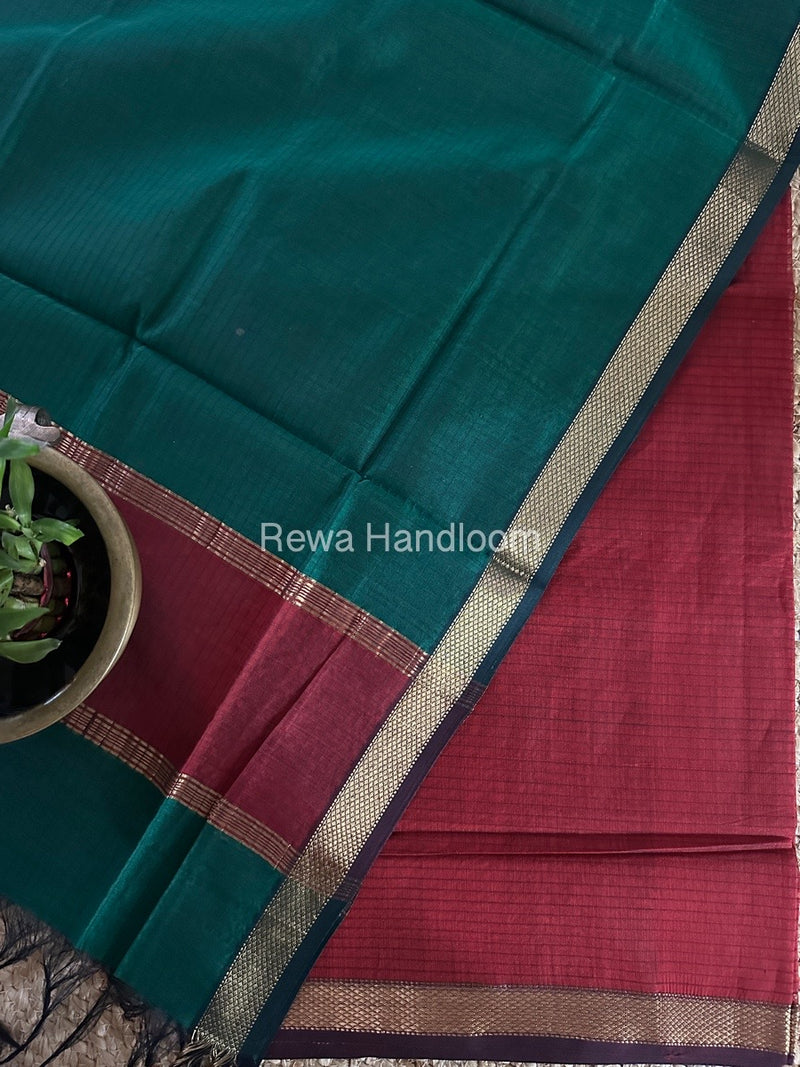 Maheshwari Red-Green Zari Border Dress Material MSBS01