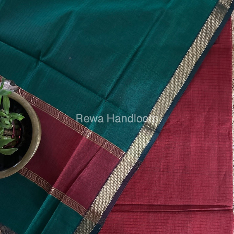 Maheshwari Red-Green Zari Border Dress Material MSBS01