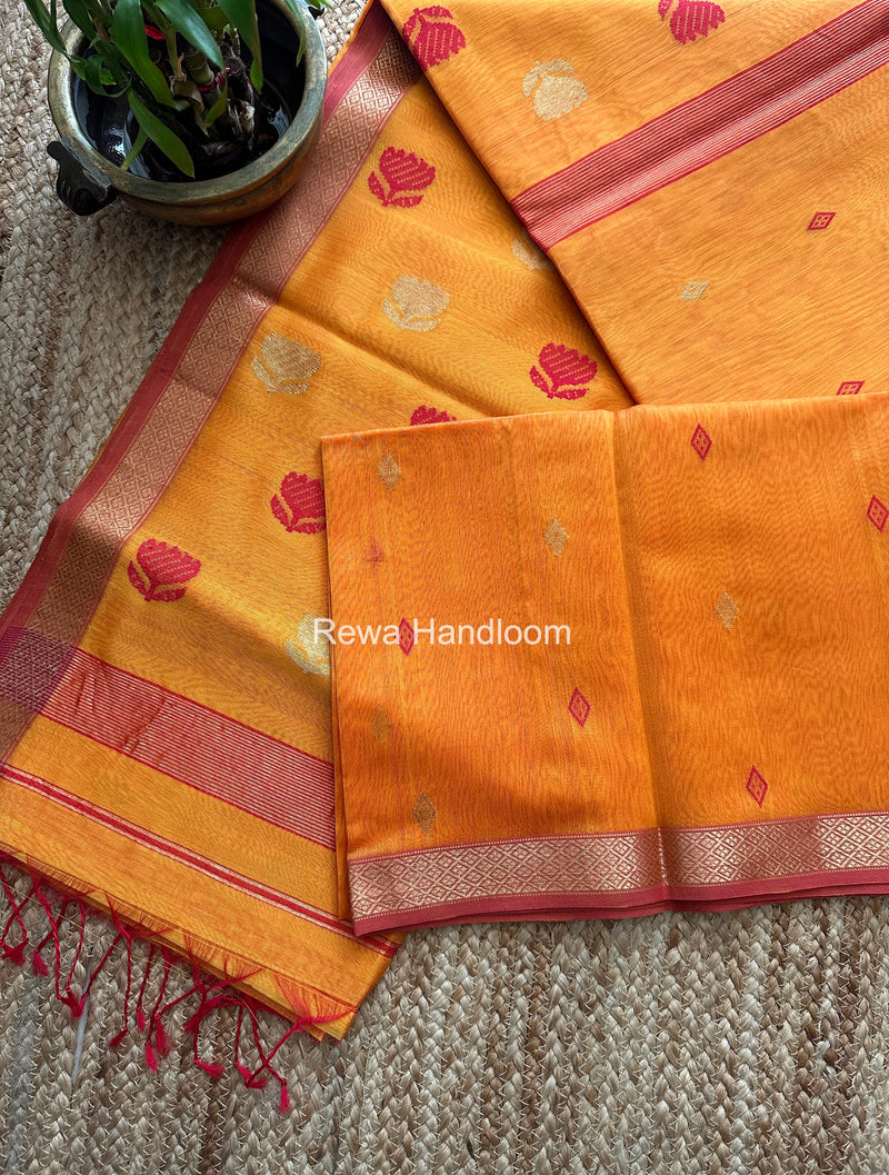 Maheshwari Golden Yellow Lotus Butta Saree LBS099