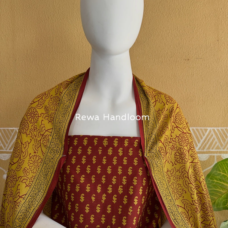 Maroon-Mehendi Green Bagh Print Cotton Suit BGCSJ0112