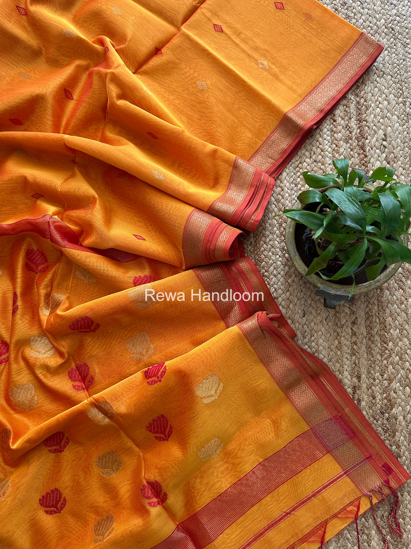 Maheshwari Golden Yellow Lotus Butta Saree LBS099