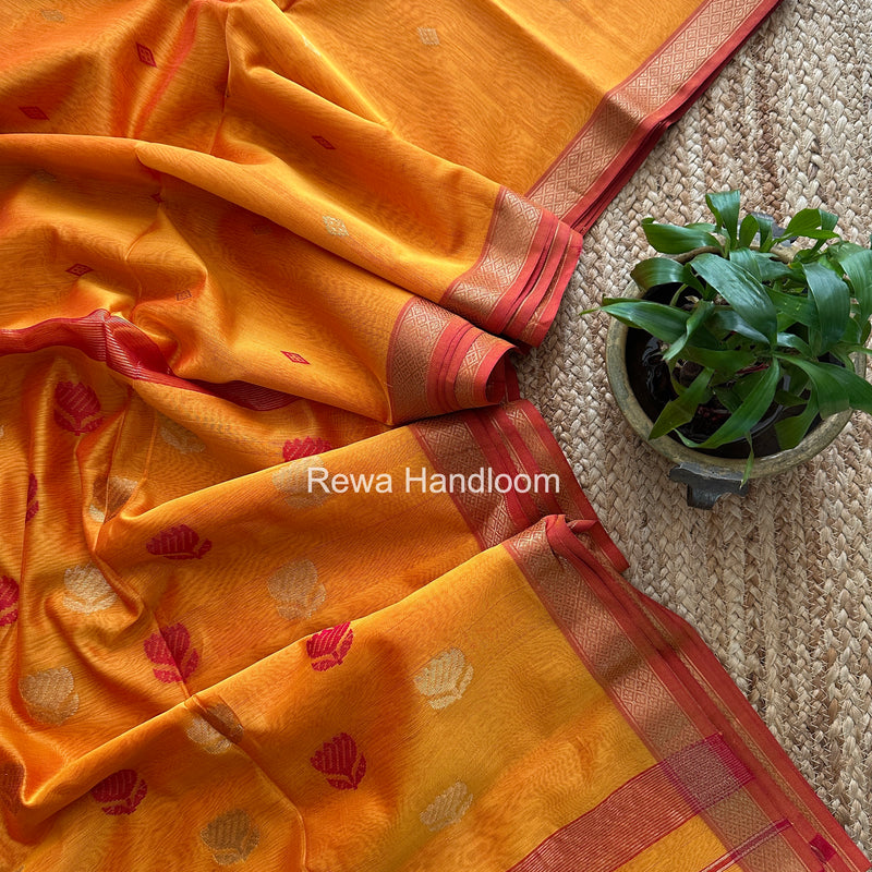 Maheshwari Golden Yellow Lotus Butta Saree LBS099