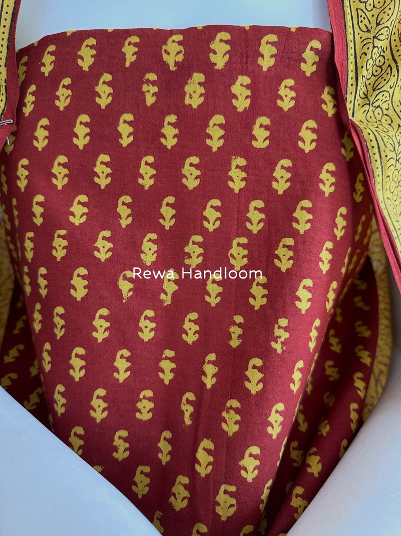 Maroon-Mehendi Green Bagh Print Cotton Suit BGCSJ0112