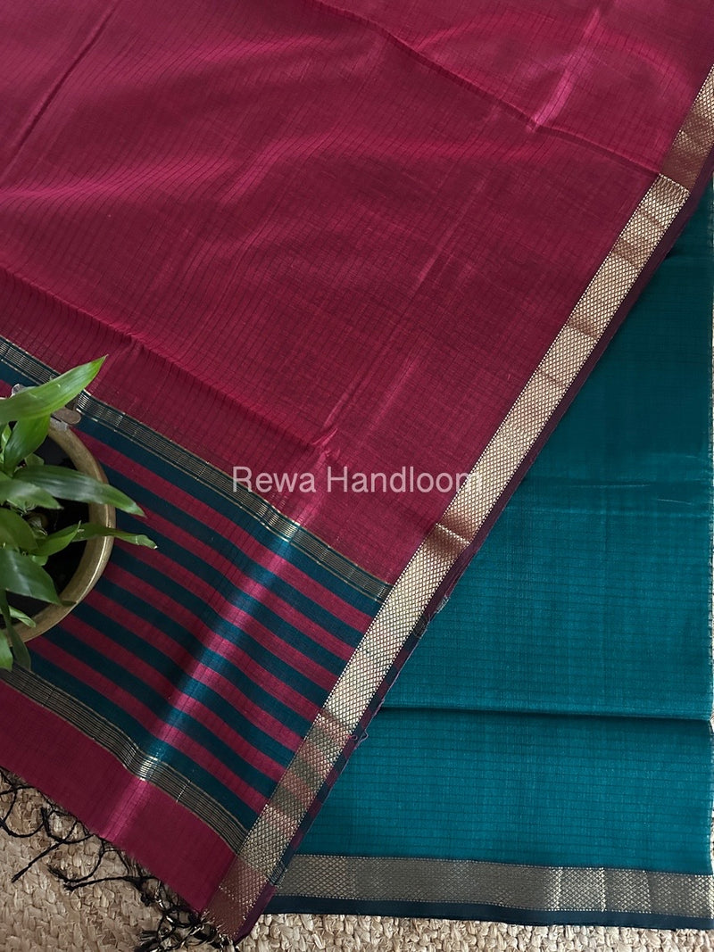 Maheshwari Rama Green-Rani Pink Zari Border Dress Material MSBS02