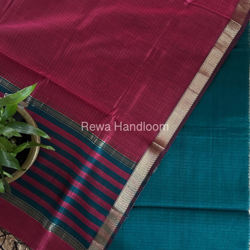 Maheshwari Rama Green-Rani Pink Zari Border Dress Material MSBS02