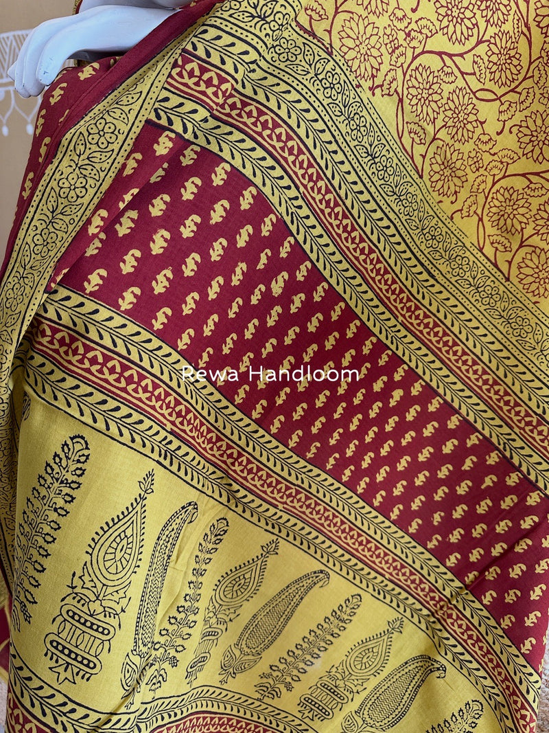 Maroon-Mehendi Green Bagh Print Cotton Suit BGCSJ0112