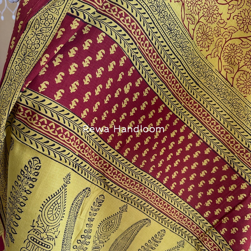 Maroon-Mehendi Green Bagh Print Cotton Suit BGCSJ0112