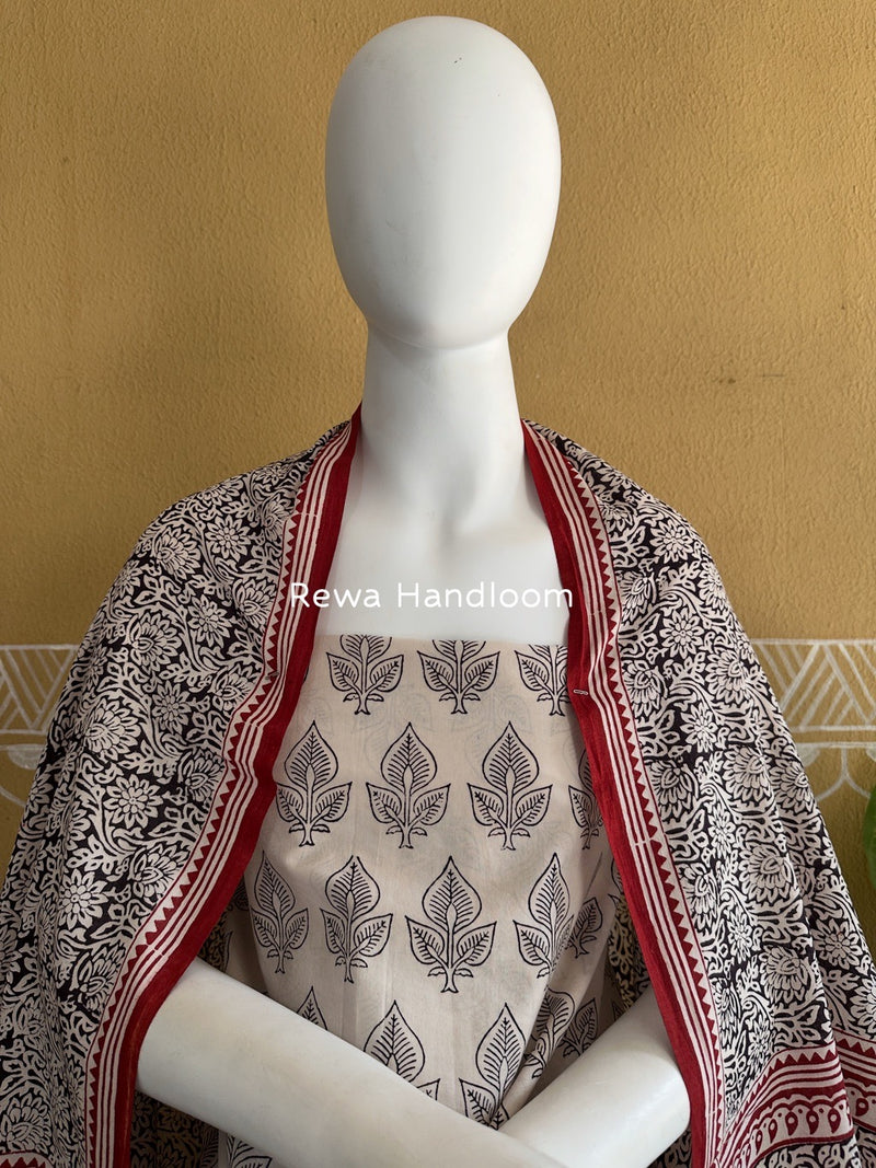 White-Black Bagh Print Cotton Suit BGCSJ086