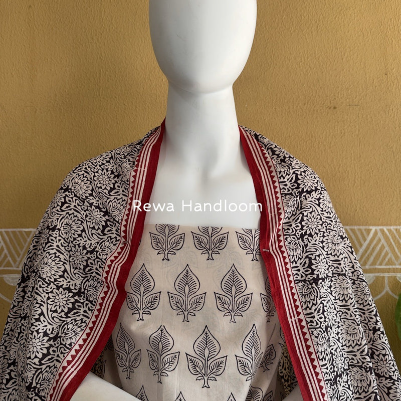 White-Black Bagh Print Cotton Suit BGCSJ086