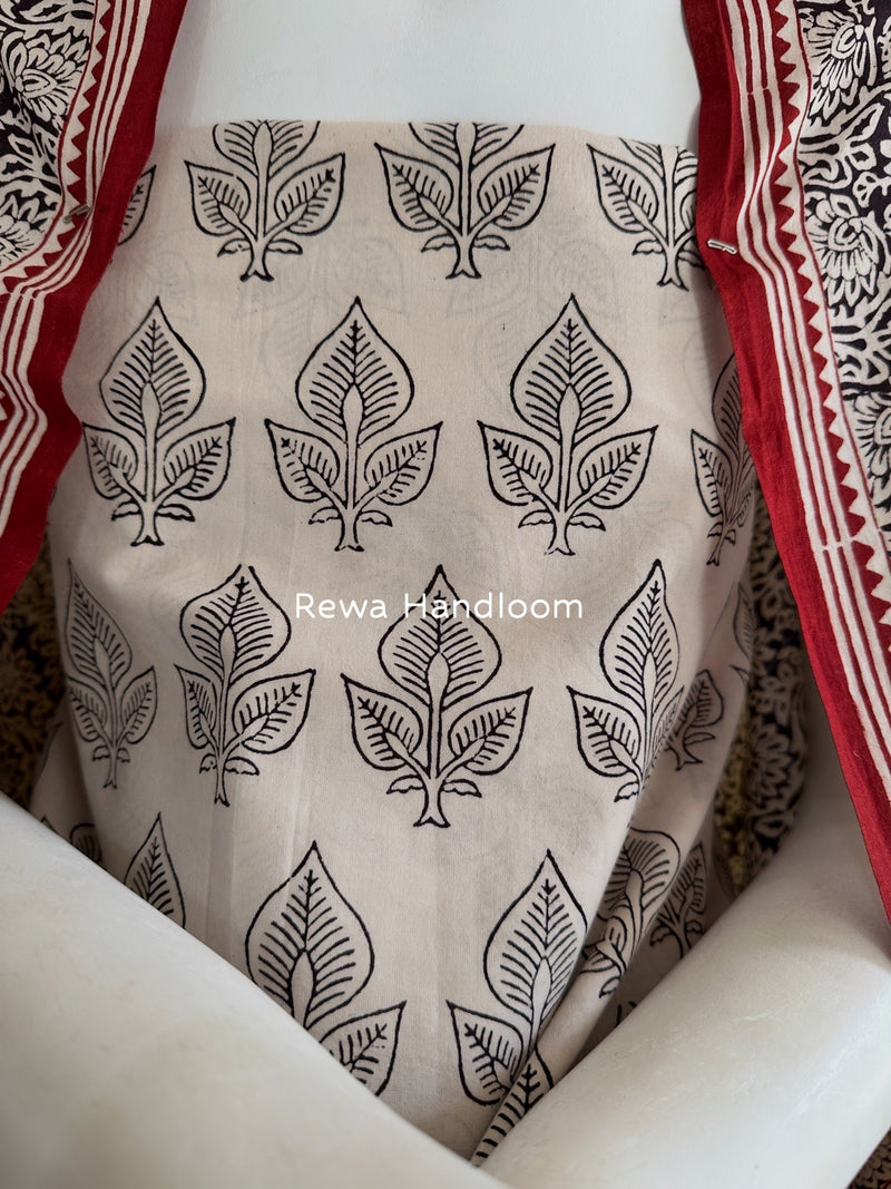 White-Black Bagh Print Cotton Suit BGCSJ086