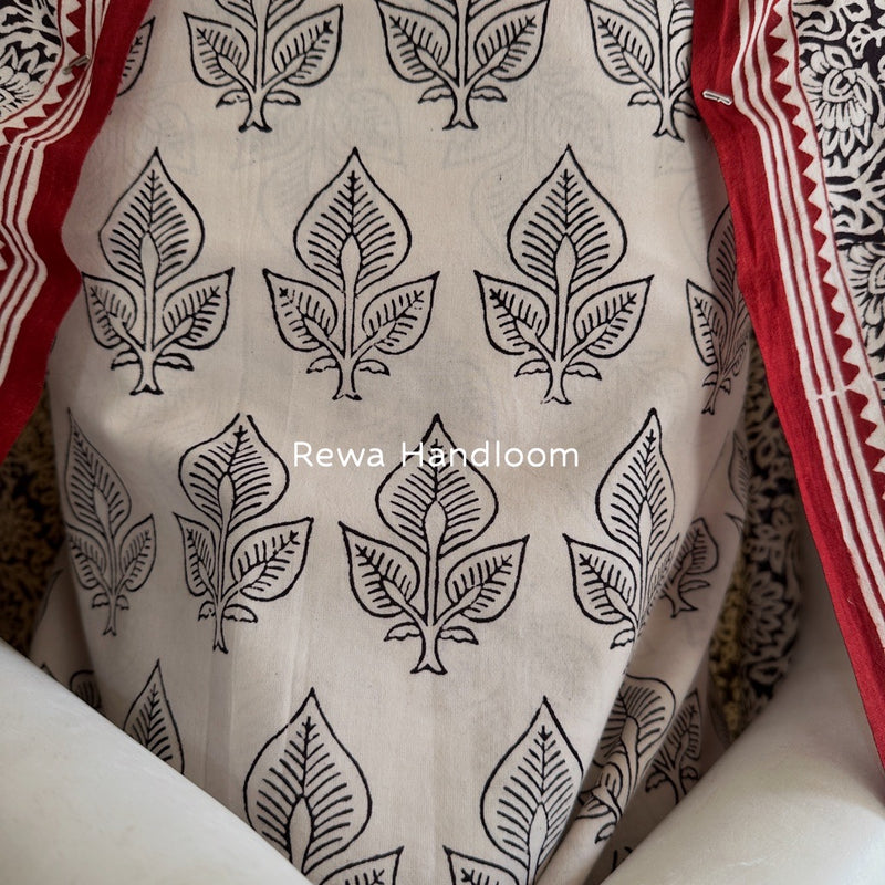 White-Black Bagh Print Cotton Suit BGCSJ086