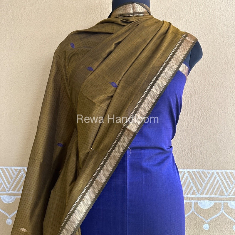 Maheshwari Dark Purple-Tobacco Peacock Buta-Buti Top-Dupatta Set BTP0216