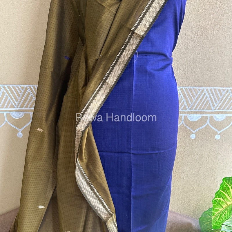 Maheshwari Dark Purple-Tobacco Peacock Buta-Buti Top-Dupatta Set BTP0216