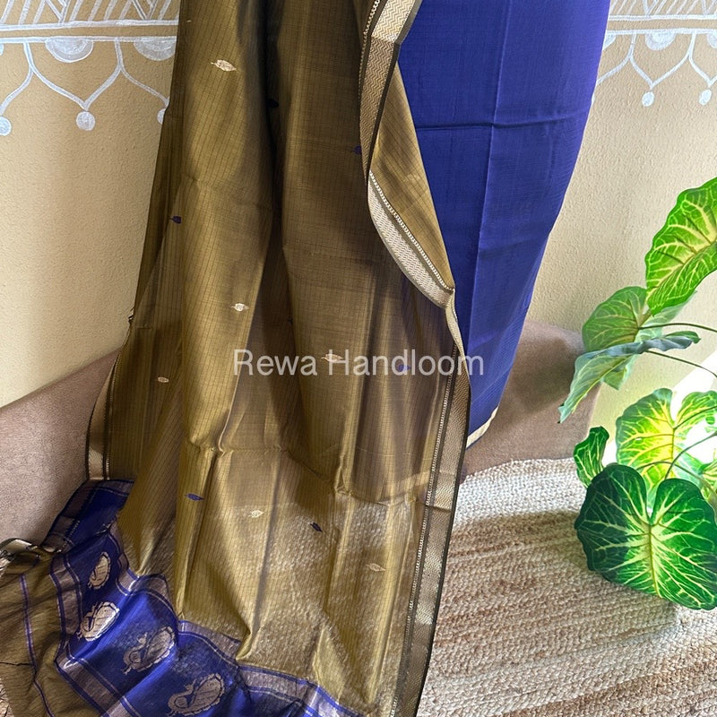 Maheshwari Dark Purple-Tobacco Peacock Buta-Buti Top-Dupatta Set BTP0216