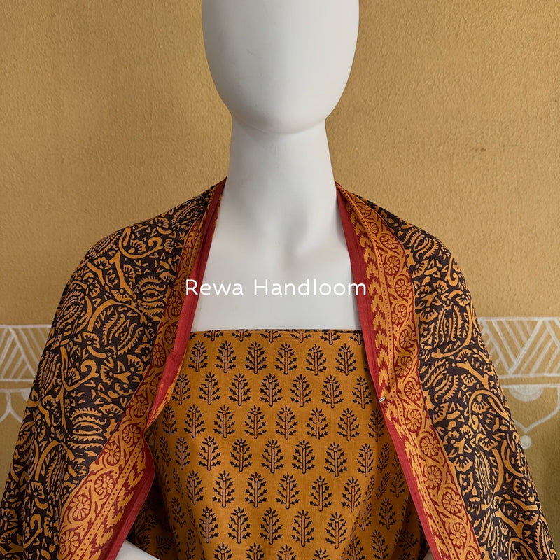 Orange-Black Bagh Print Cotton Suit BGCSJ0113