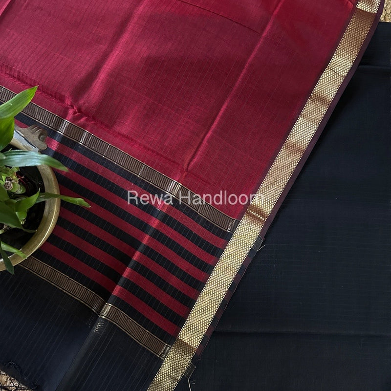 Maheshwari Black-Red Zari Border Dress Material MSBS04