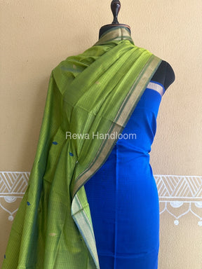 Maheshwari Dark Blue-Parrot Green Peacock Buta-Buti Top-Dupatta Set BTP0225