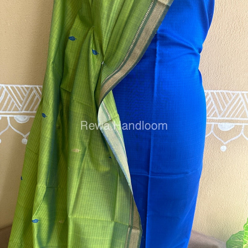 Maheshwari Dark Blue-Parrot Green Peacock Buta-Buti Top-Dupatta Set BTP0225