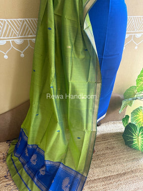 Maheshwari Dark Blue-Parrot Green Peacock Buta-Buti Top-Dupatta Set BTP0225