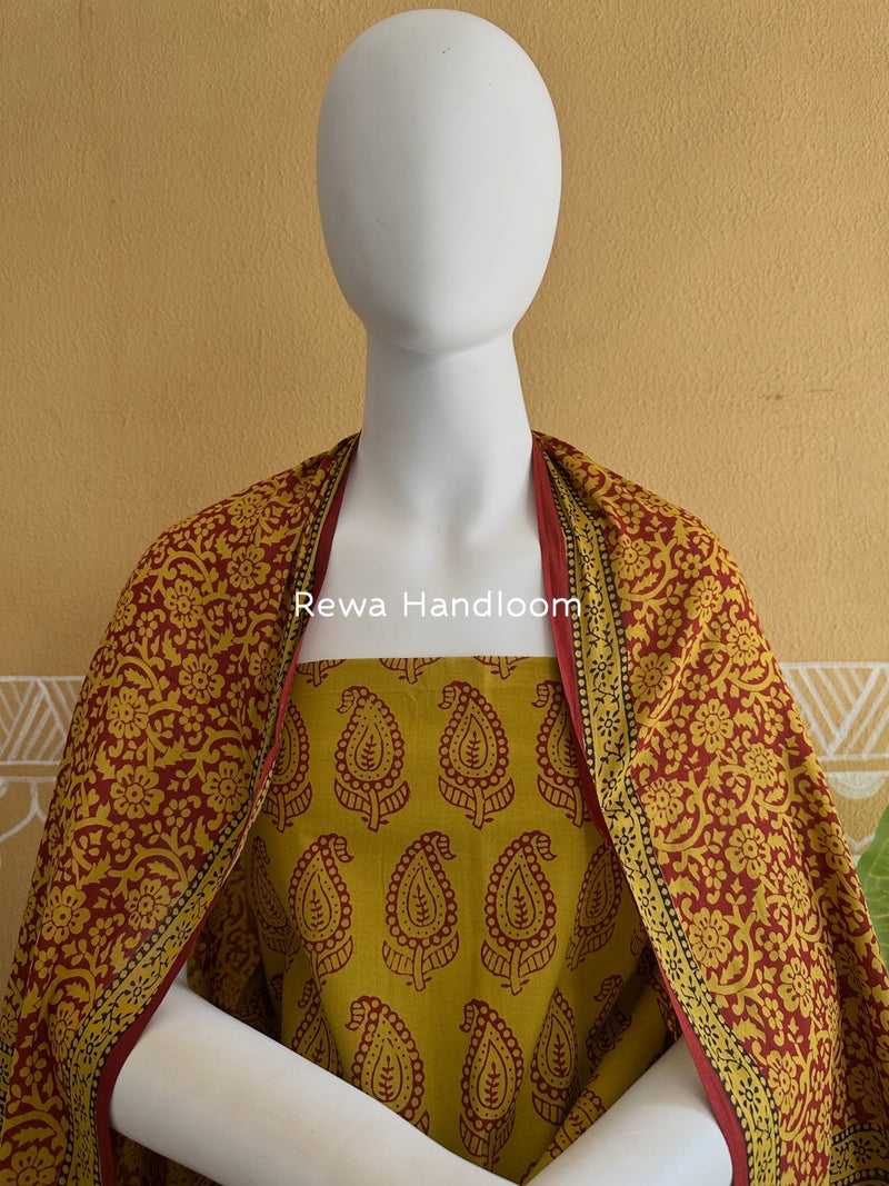 Mehendi Green-Maroon Bagh Print Cotton Suit BGCSJ090