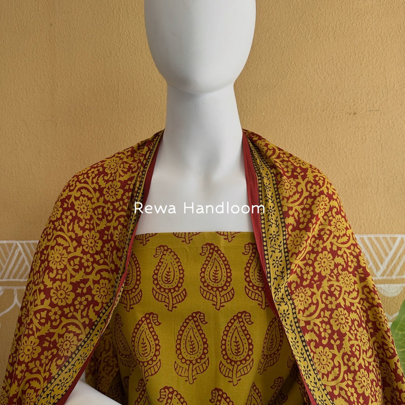 Mehendi Green-Maroon Bagh Print Cotton Suit BGCSJ090