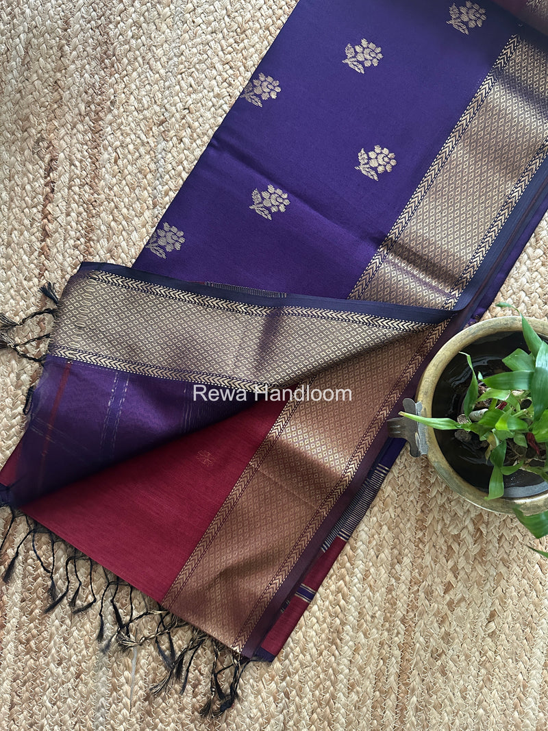 Maheshwari Maroon Lotus Butta Saree LBS0107