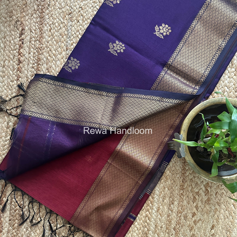Maheshwari Maroon Lotus Butta Saree LBS0107