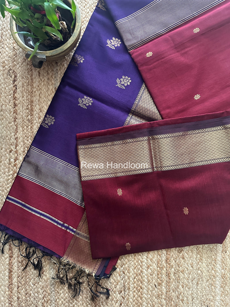 Maheshwari Maroon Lotus Butta Saree LBS0107