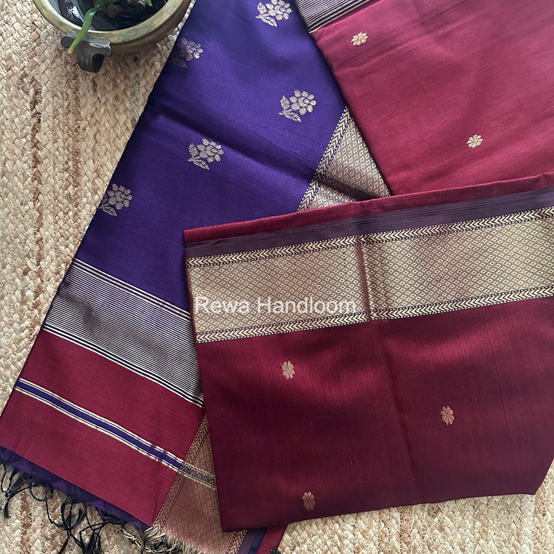Maheshwari Maroon Lotus Butta Saree LBS0107