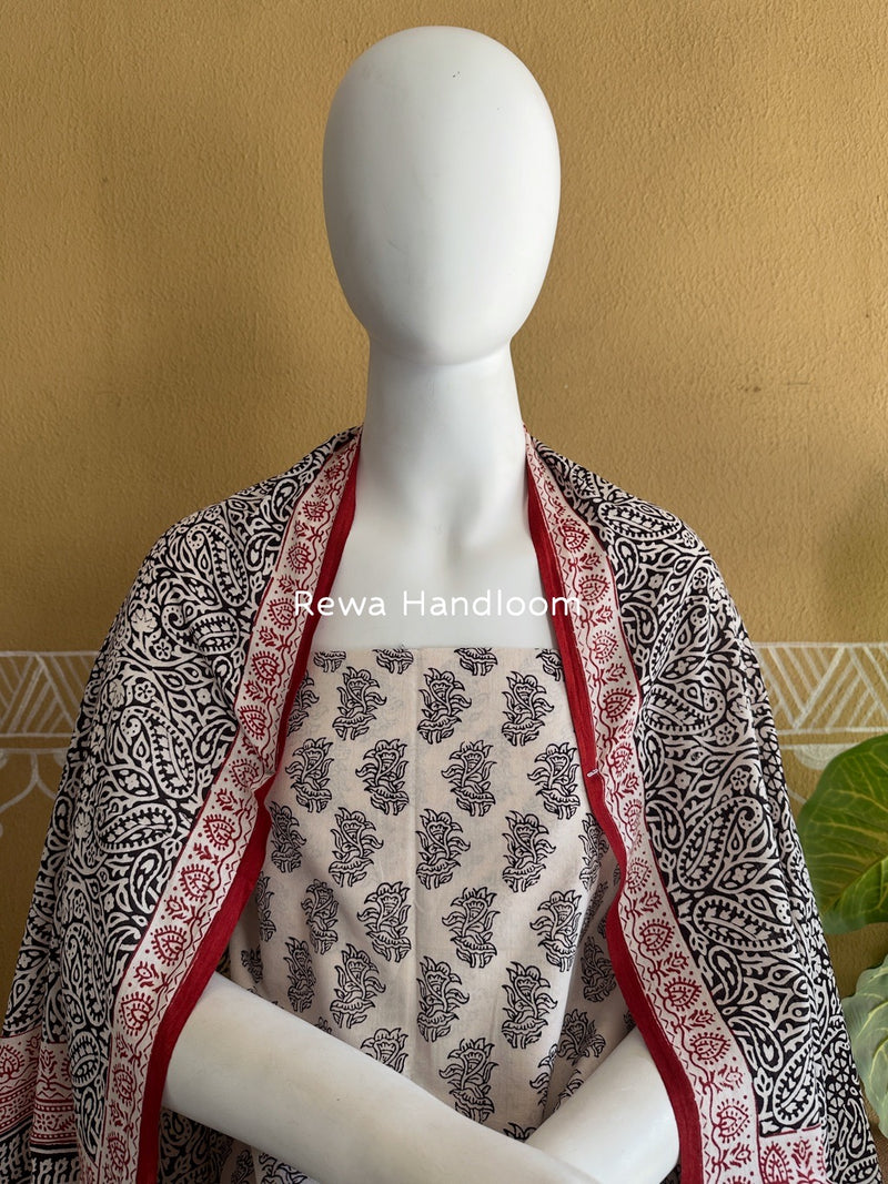 White-Black Bagh Print Cotton Suit BGCSJ0105