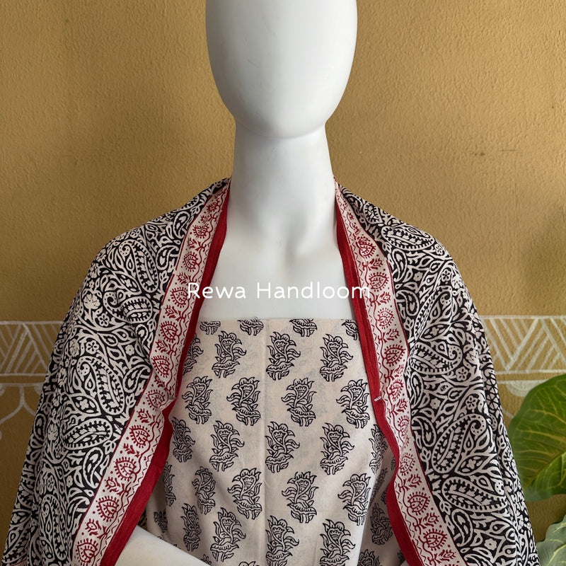 White-Black Bagh Print Cotton Suit BGCSJ0105
