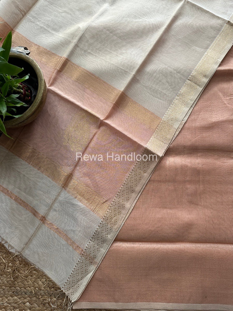 Maheshwari Baby Pink-White Tissue Butta Dress Material TPT072